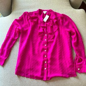 J.Crew XS Swiss Dot Blouse Pink Magenta. No flaws.